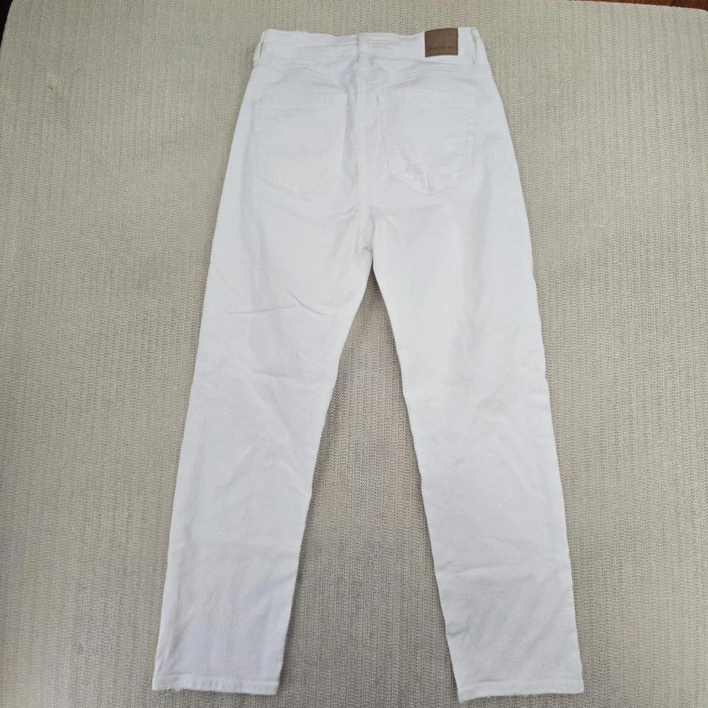 American Eagle Jeans‎ Womens 6 White Mom Straight Stretch Distressed Denim Pants